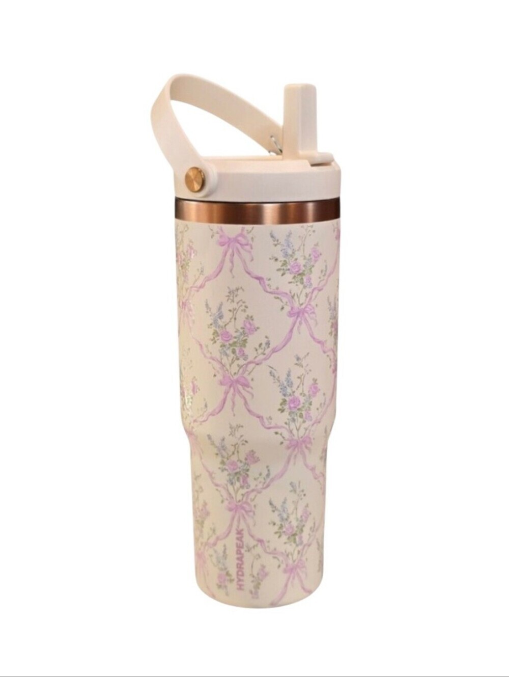 HydraPeak Artisian Collection Ivory Pink Floral Bow Stainless Steel Tumbler 32oz